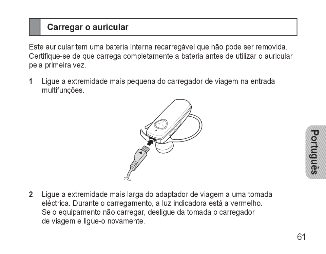 Samsung BHM3500EBECFOP, BHM3500EWECFOP manual Carregar o auricular, Português 