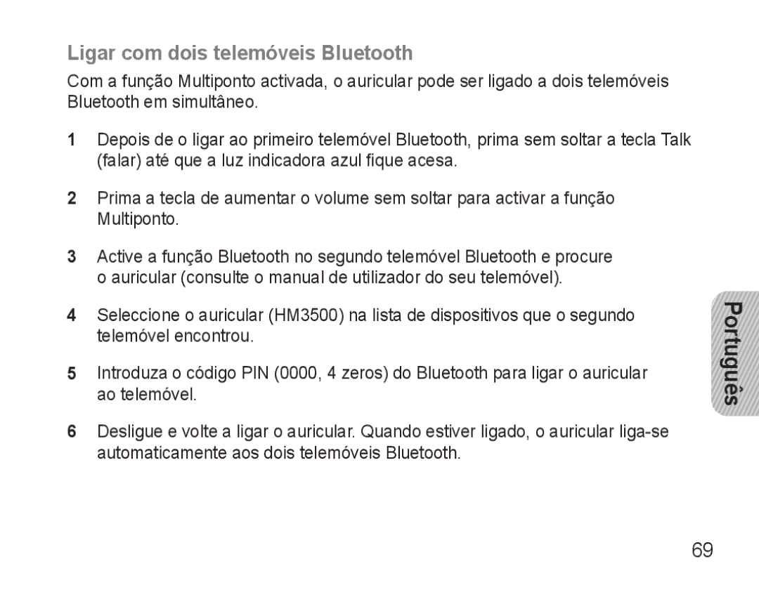 Samsung BHM3500EBECFOP, BHM3500EWECFOP manual Ligar com dois telemóveis Bluetooth 