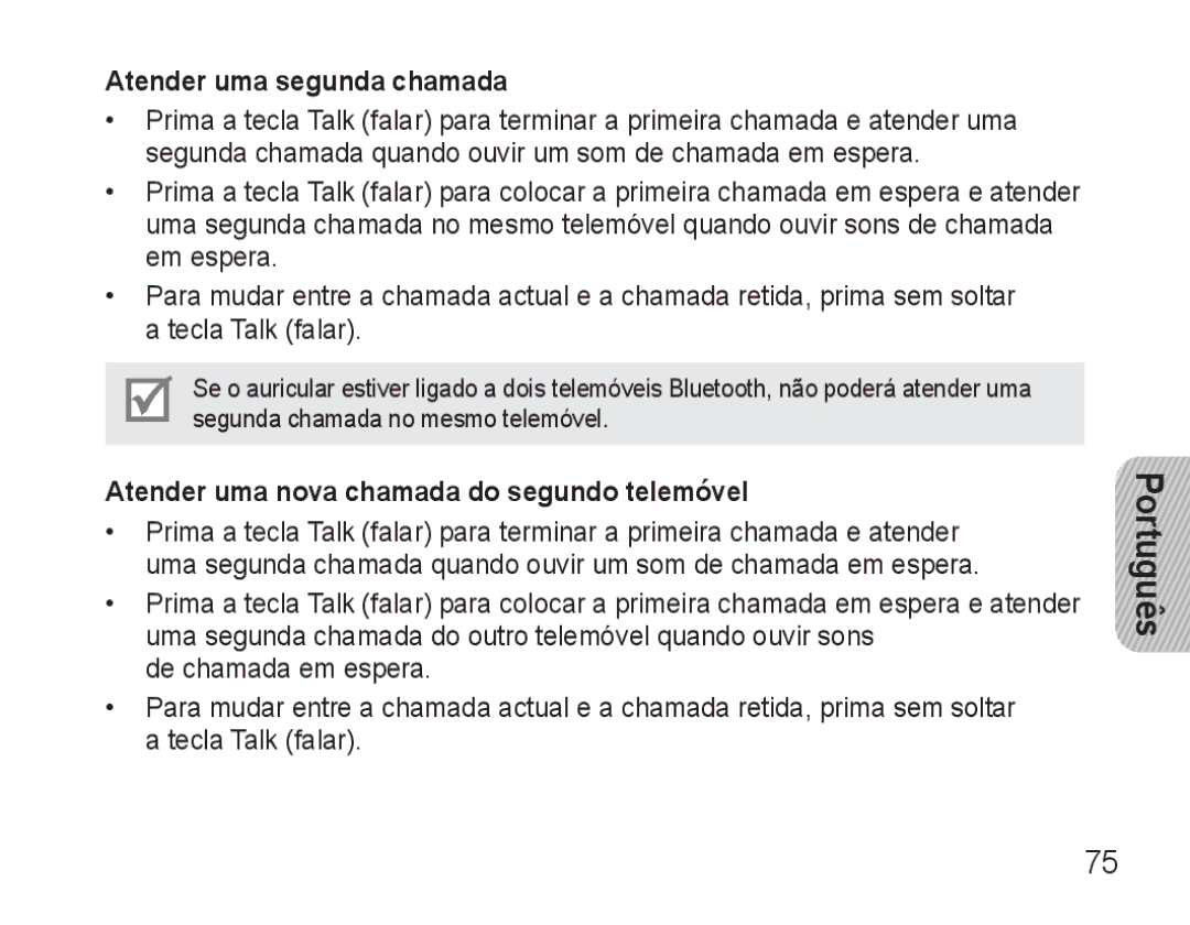 Samsung BHM3500EBECFOP, BHM3500EWECFOP manual Atender uma segunda chamada, Atender uma nova chamada do segundo telemóvel 