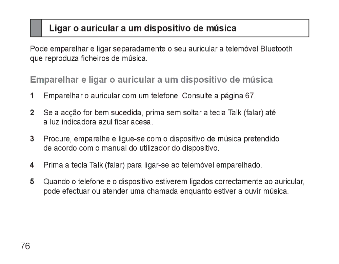 Samsung BHM3500EWECFOP, BHM3500EBECFOP manual Ligar o auricular a um dispositivo de música 