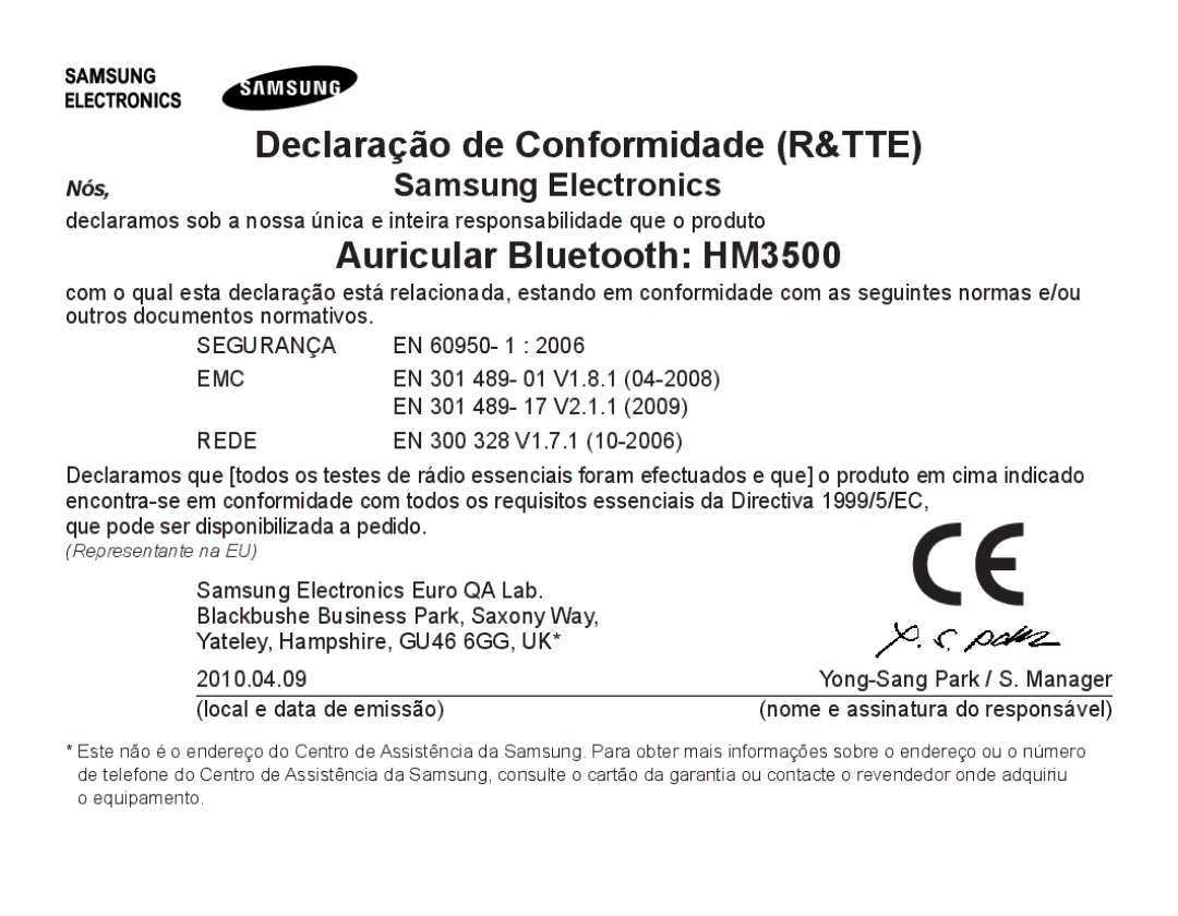 Samsung BHM3500EWECFOP, BHM3500EBECFOP manual Auricular Bluetooth HM3500 