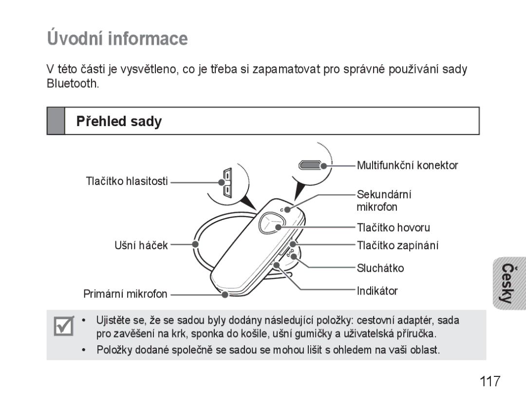 Samsung BHM3500EWECXEH, BHM3500EBECXEH manual Úvodní informace, Přehled sady, 117 