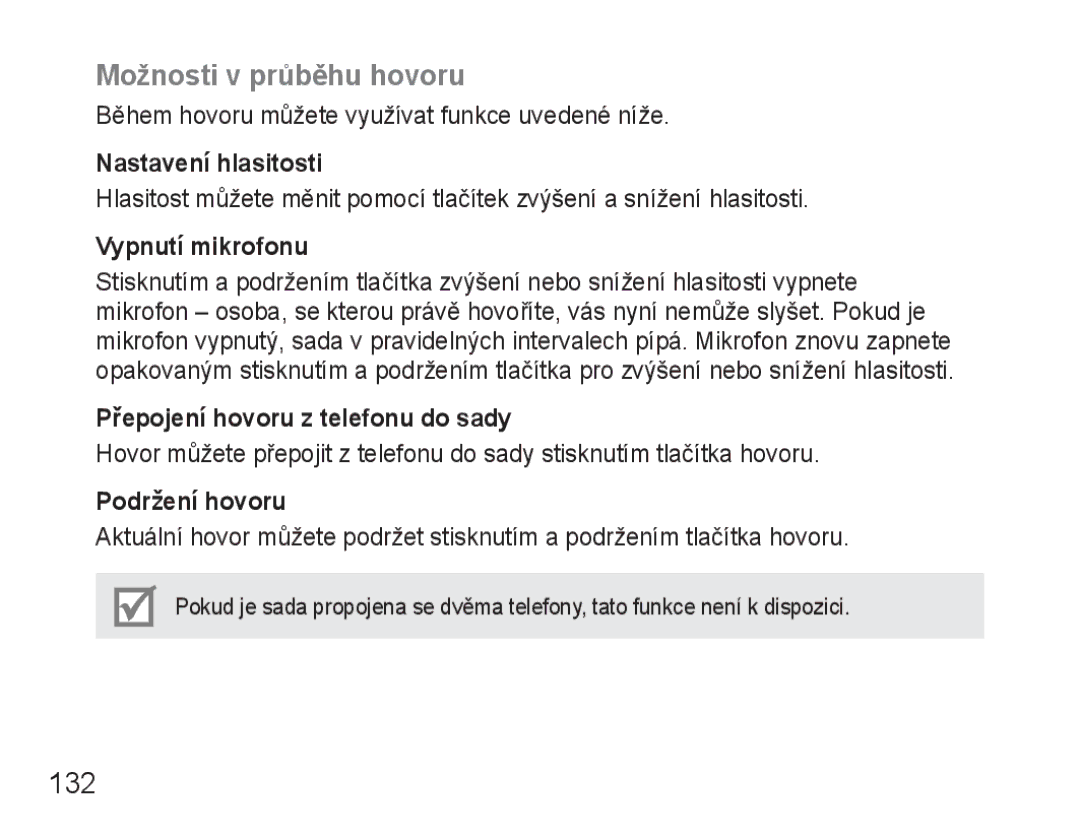 Samsung BHM3500EBECXEH, BHM3500EWECXEH manual Možnosti v průběhu hovoru, 132 