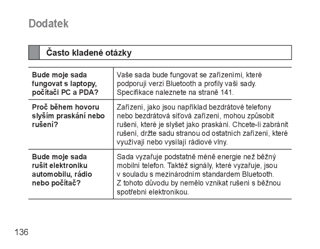 Samsung BHM3500EBECXEH, BHM3500EWECXEH manual Často kladené otázky, 136 