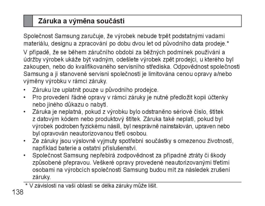 Samsung BHM3500EBECXEH, BHM3500EWECXEH manual Záruka a výměna součástí 