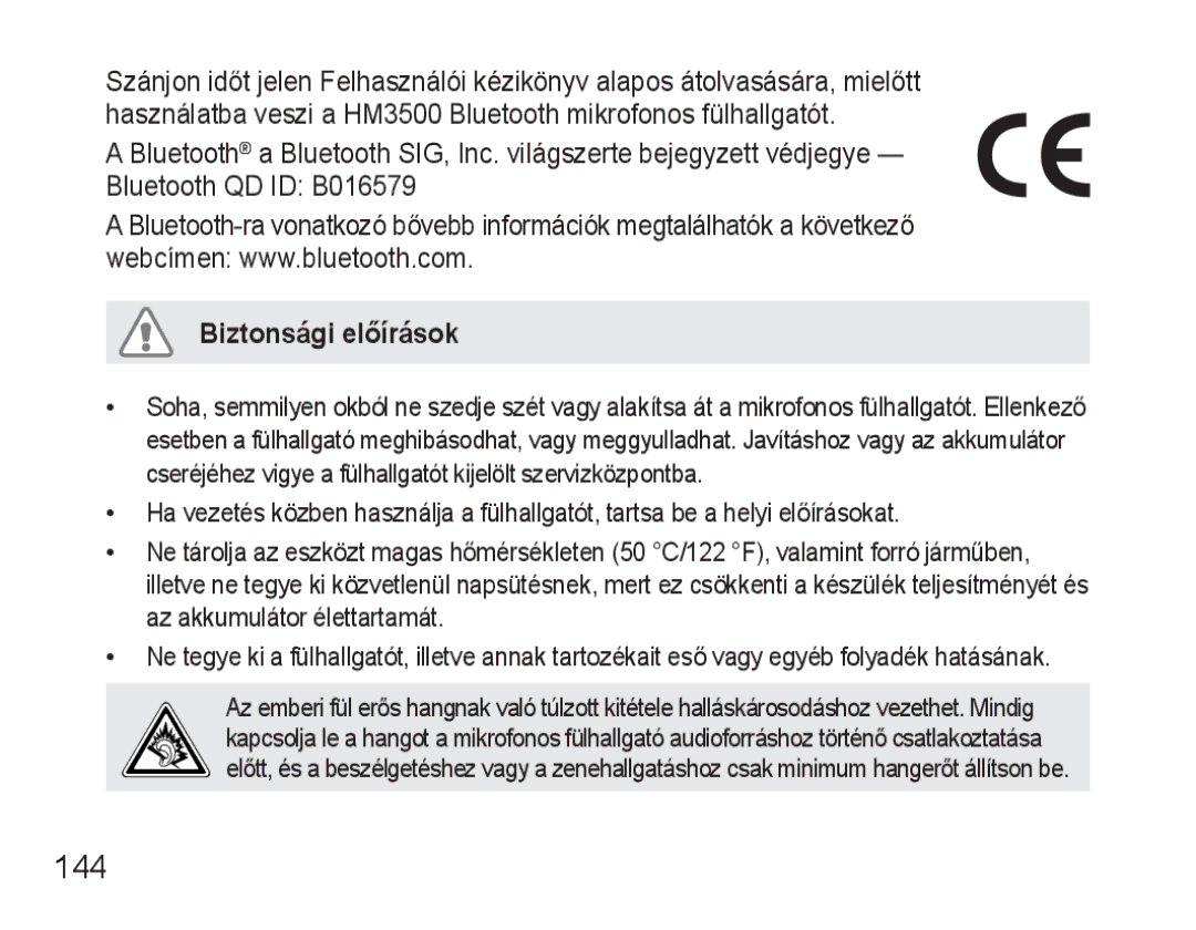 Samsung BHM3500EBECXEH, BHM3500EWECXEH manual 144, Biztonsági előírások 