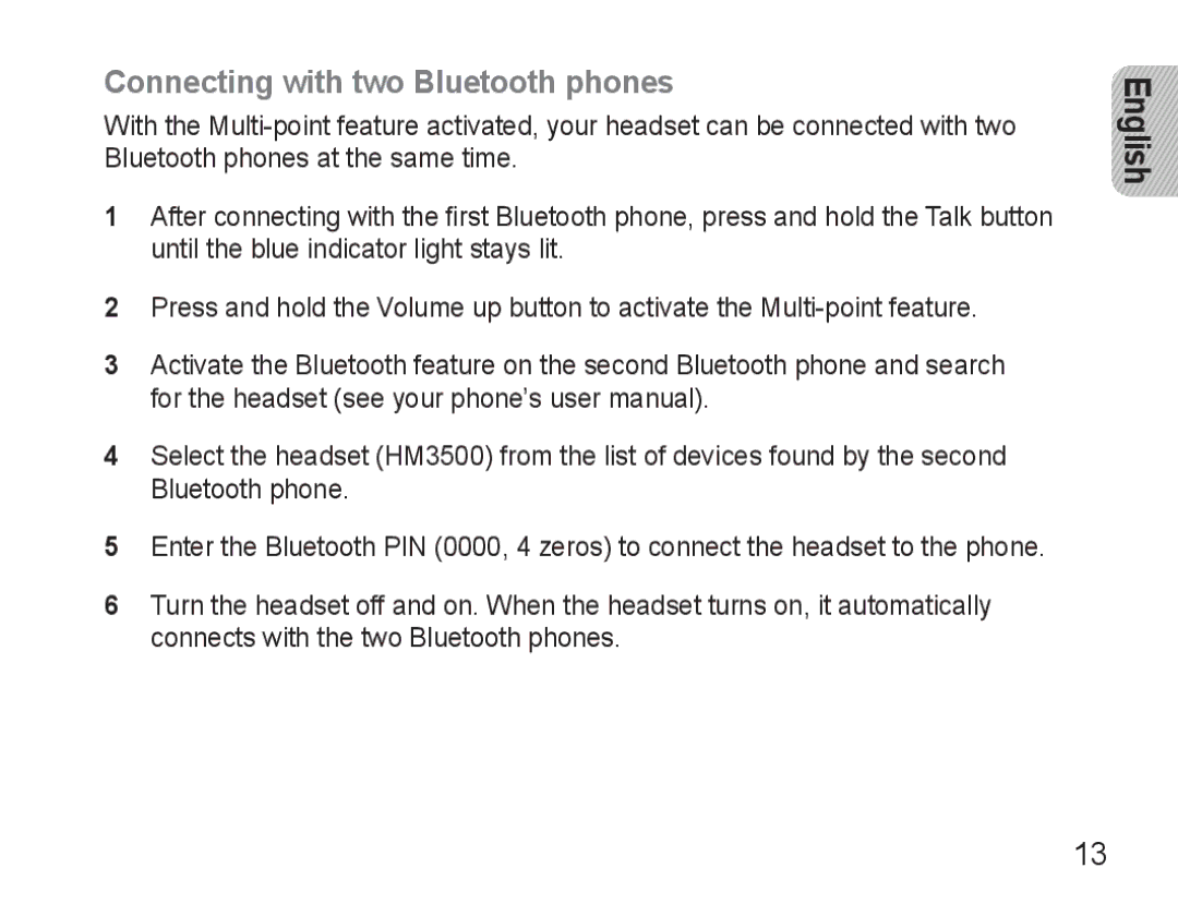 Samsung BHM3500EWECXEH, BHM3500EBECXEH manual Connecting with two Bluetooth phones 