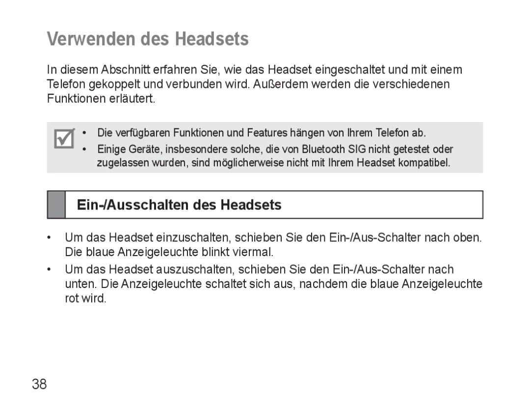 Samsung BHM3500EBECXEH, BHM3500EWECXEH manual Verwenden des Headsets, Ein-/Ausschalten des Headsets 