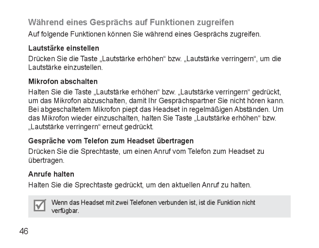 Samsung BHM3500EBECXEH manual Während eines Gesprächs auf Funktionen zugreifen, Lautstärke einstellen, Mikrofon abschalten 