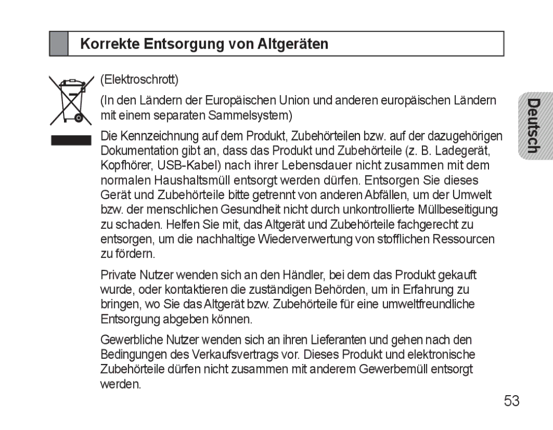 Samsung BHM3500EWECXEH, BHM3500EBECXEH manual Korrekte Entsorgung von Altgeräten 