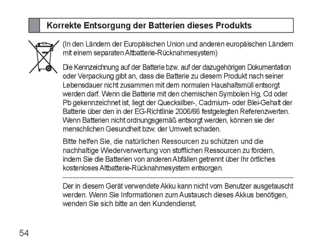 Samsung BHM3500EBECXEH, BHM3500EWECXEH manual Korrekte Entsorgung der Batterien dieses Produkts 