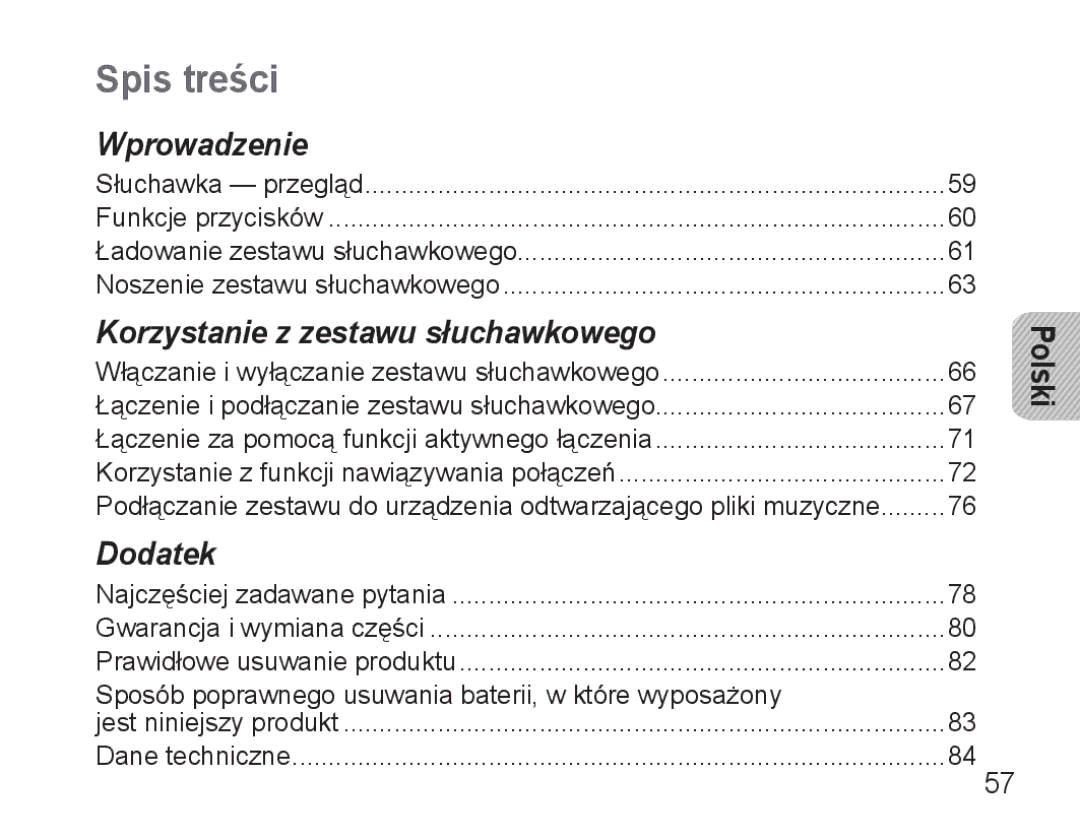 Samsung BHM3500EWECXEH, BHM3500EBECXEH manual Spis treści, Polski 