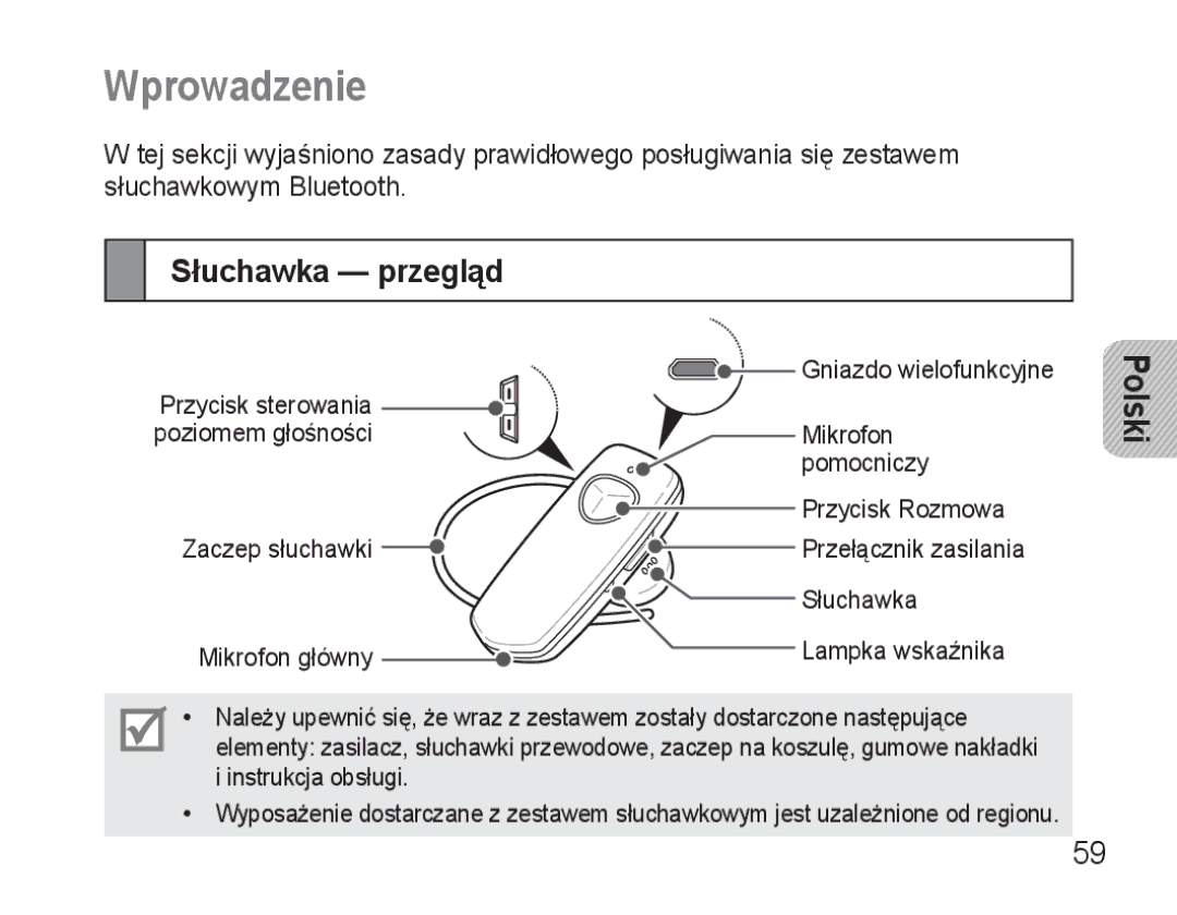 Samsung BHM3500EWECXEH, BHM3500EBECXEH manual Wprowadzenie, Słuchawka przegląd 