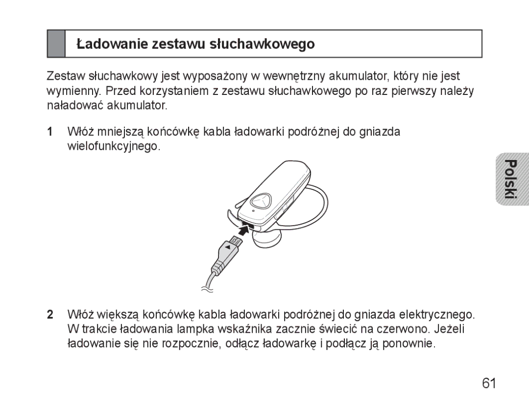 Samsung BHM3500EWECXEH, BHM3500EBECXEH manual Ładowanie zestawu słuchawkowego 