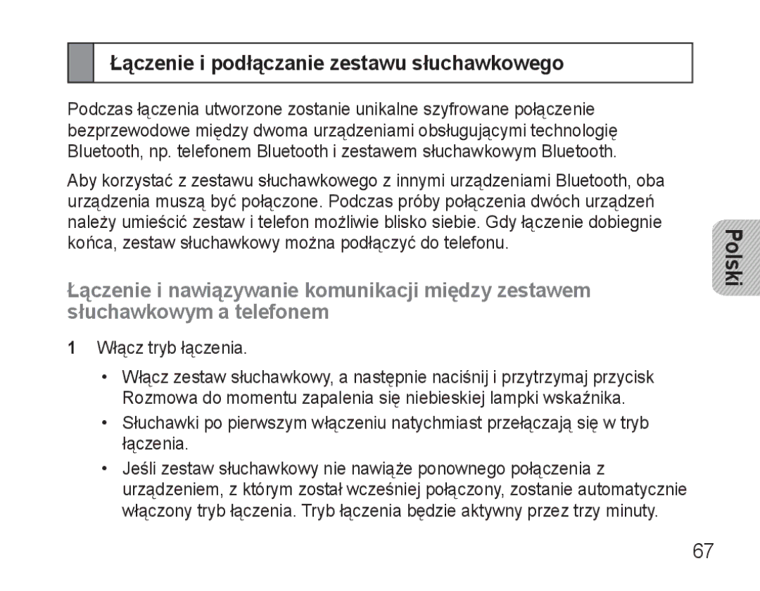 Samsung BHM3500EWECXEH, BHM3500EBECXEH manual Łączenie i podłączanie zestawu słuchawkowego 