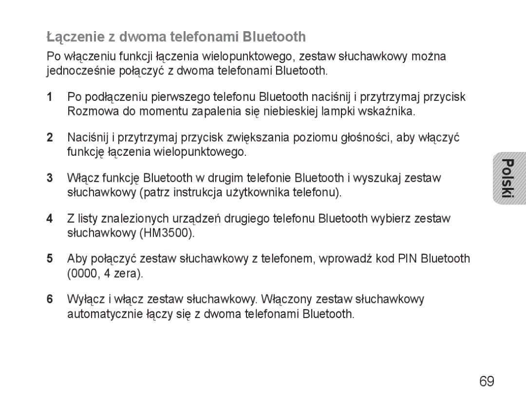 Samsung BHM3500EWECXEH, BHM3500EBECXEH manual Łączenie z dwoma telefonami Bluetooth 