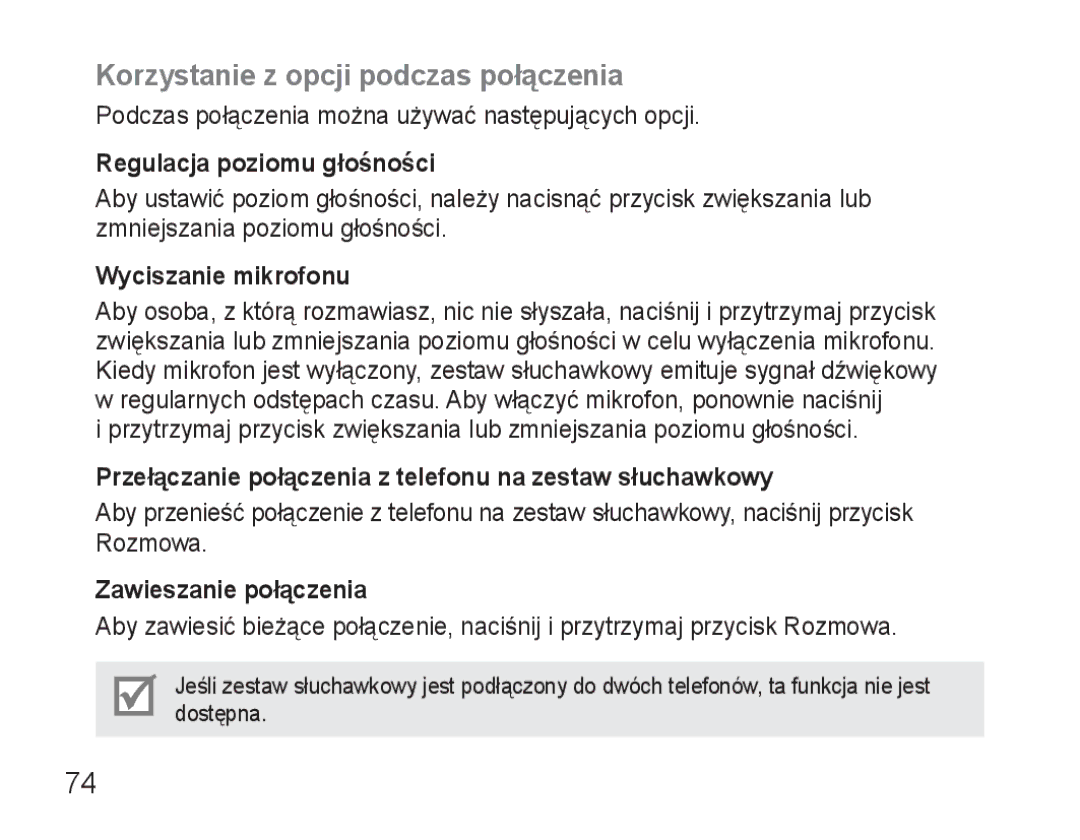 Samsung BHM3500EBECXEH manual Korzystanie z opcji podczas połączenia, Regulacja poziomu głośności, Wyciszanie mikrofonu 