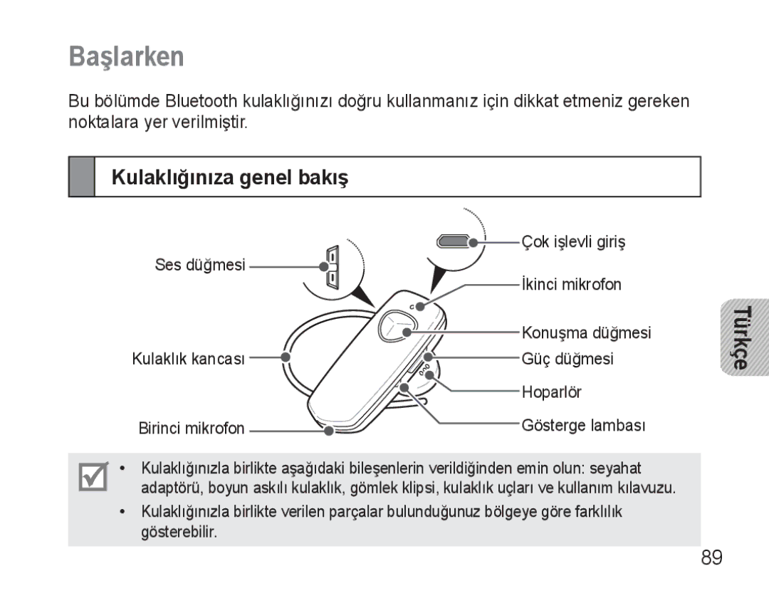 Samsung BHM3500EWECXEH, BHM3500EBECXEH manual Başlarken, Kulaklığınıza genel bakış 