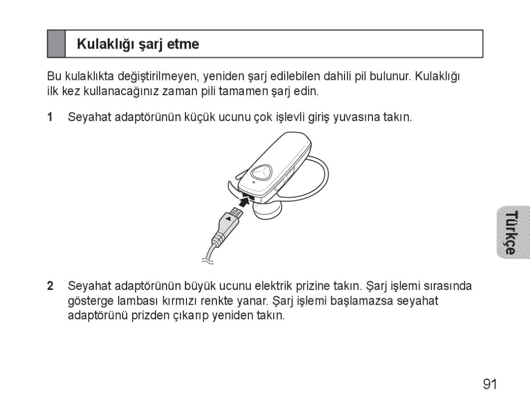 Samsung BHM3500EWECXEH, BHM3500EBECXEH manual Kulaklığı şarj etme 