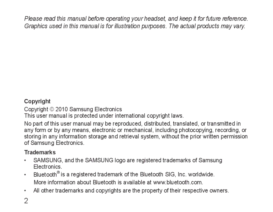 Samsung BHM3600EGECXEH manual Copyright 