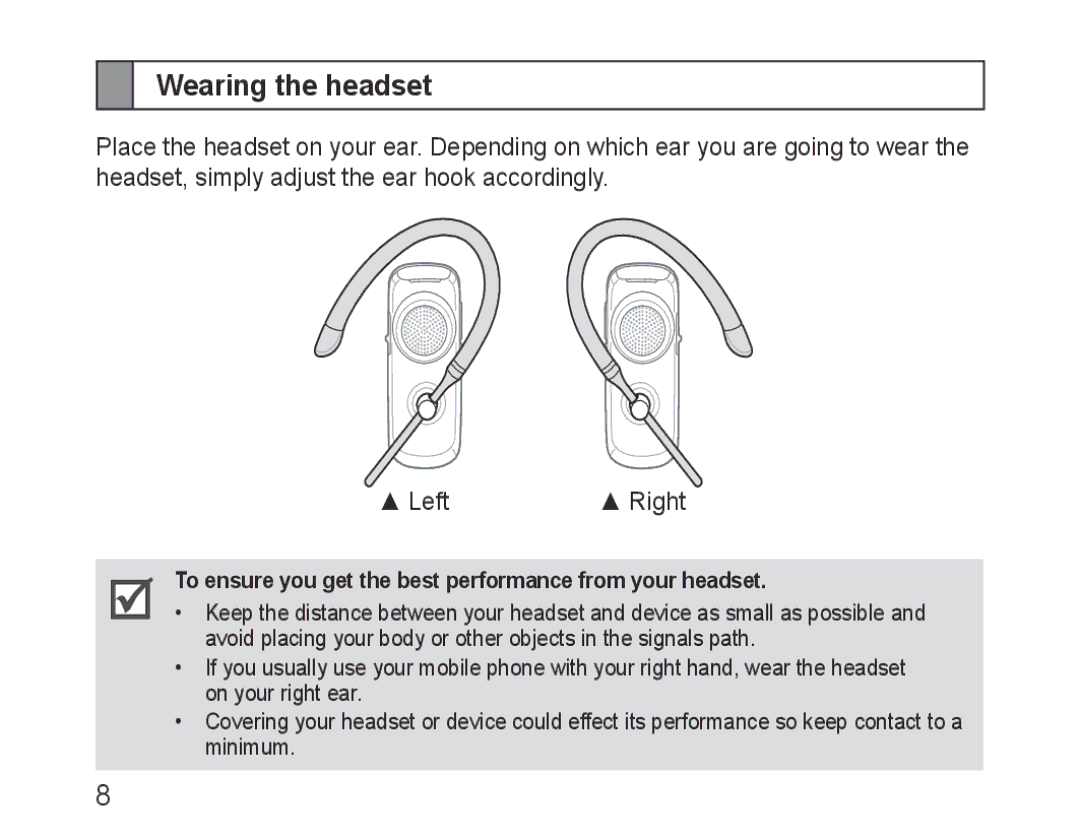 Samsung BHM3600EGECXEH manual Wearing the headset, To ensure you get the best performance from your headset 