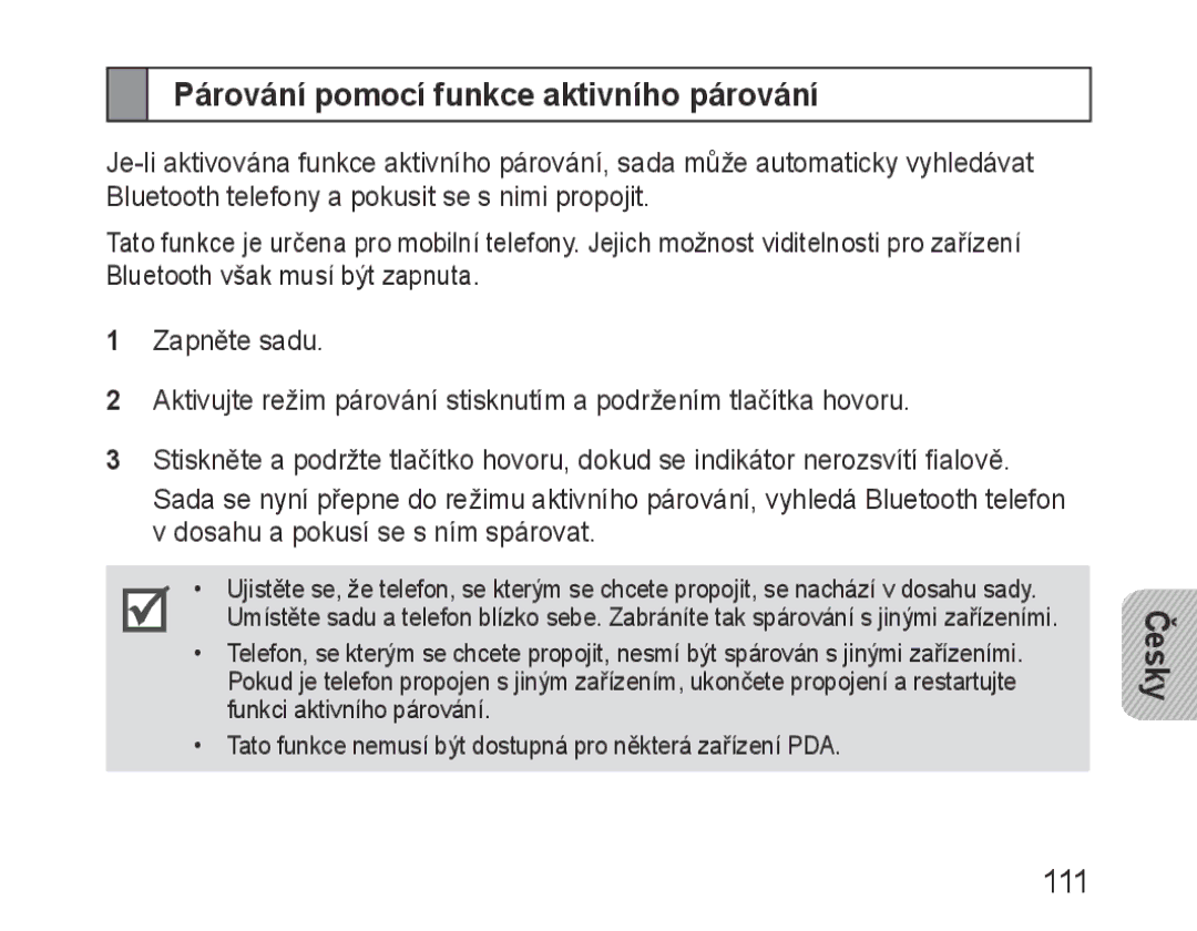 Samsung BHM3600EGECXEH manual Párování pomocí funkce aktivního párování 