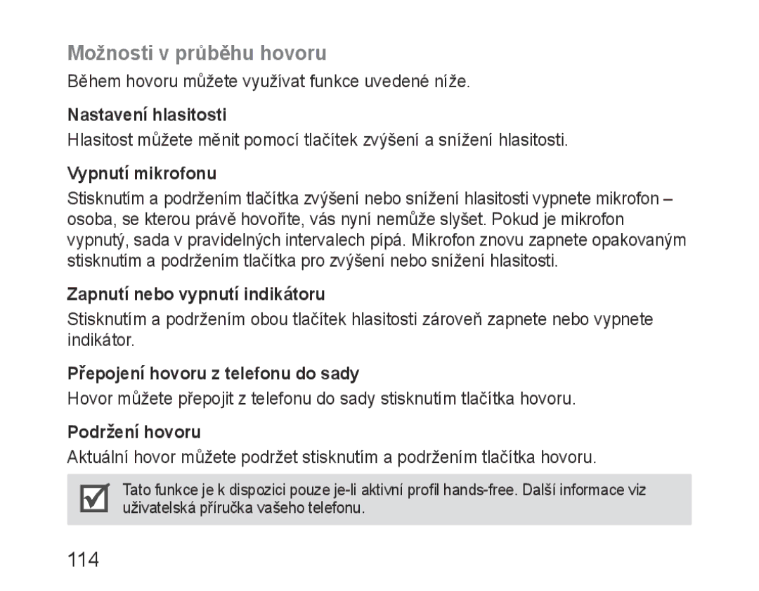 Samsung BHM3600EGECXEH manual Možnosti v průběhu hovoru 