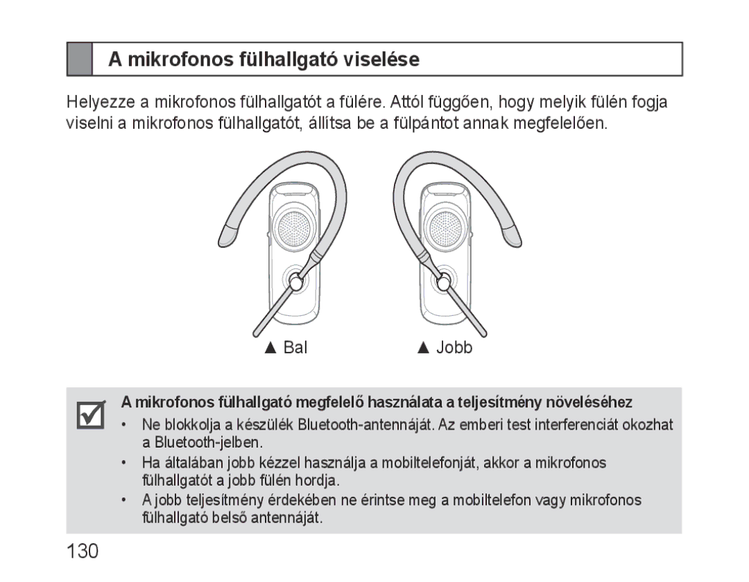 Samsung BHM3600EGECXEH manual Mikrofonos fülhallgató viselése 