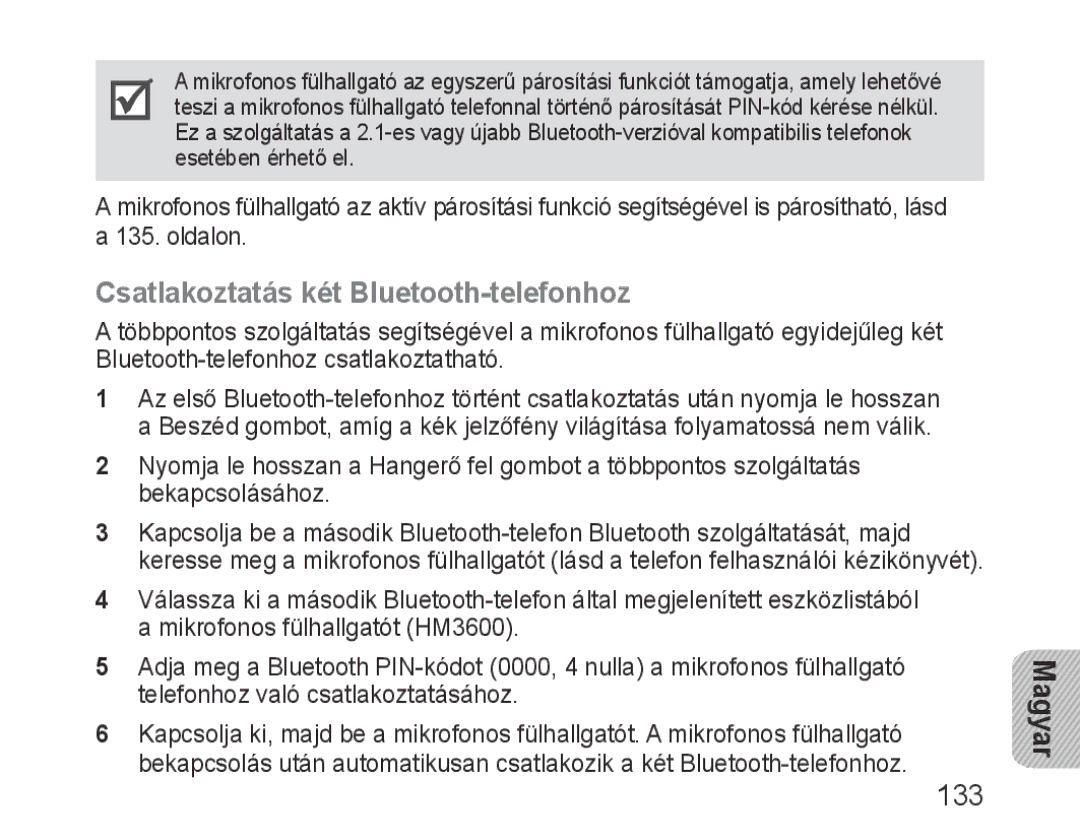 Samsung BHM3600EGECXEH manual Csatlakoztatás két Bluetooth-telefonhoz, 133 