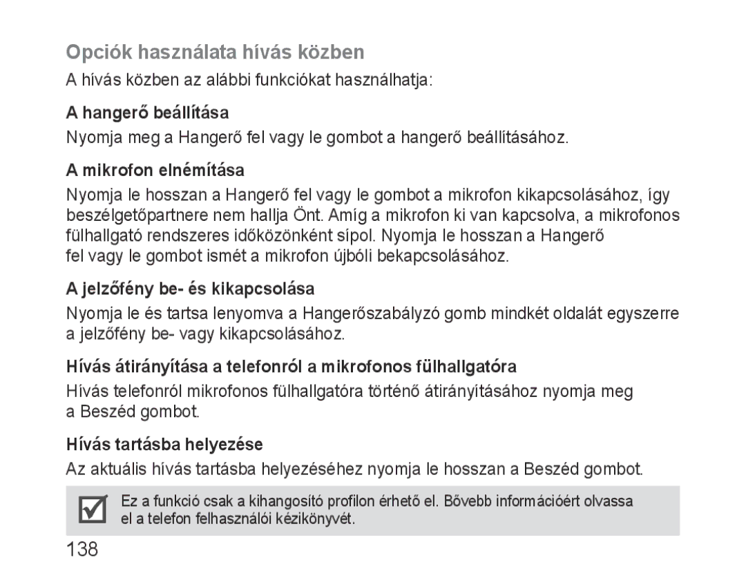 Samsung BHM3600EGECXEH manual Opciók használata hívás közben 