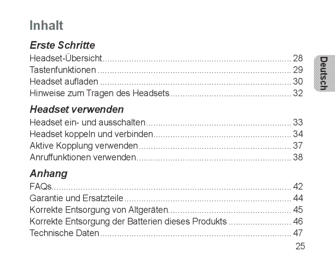 Samsung BHM3600EGECXEH manual Inhalt, Deutsch 