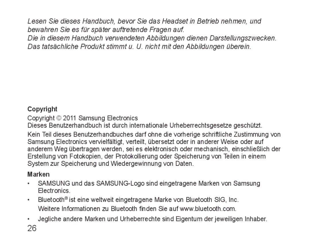 Samsung BHM3600EGECXEH manual Marken 