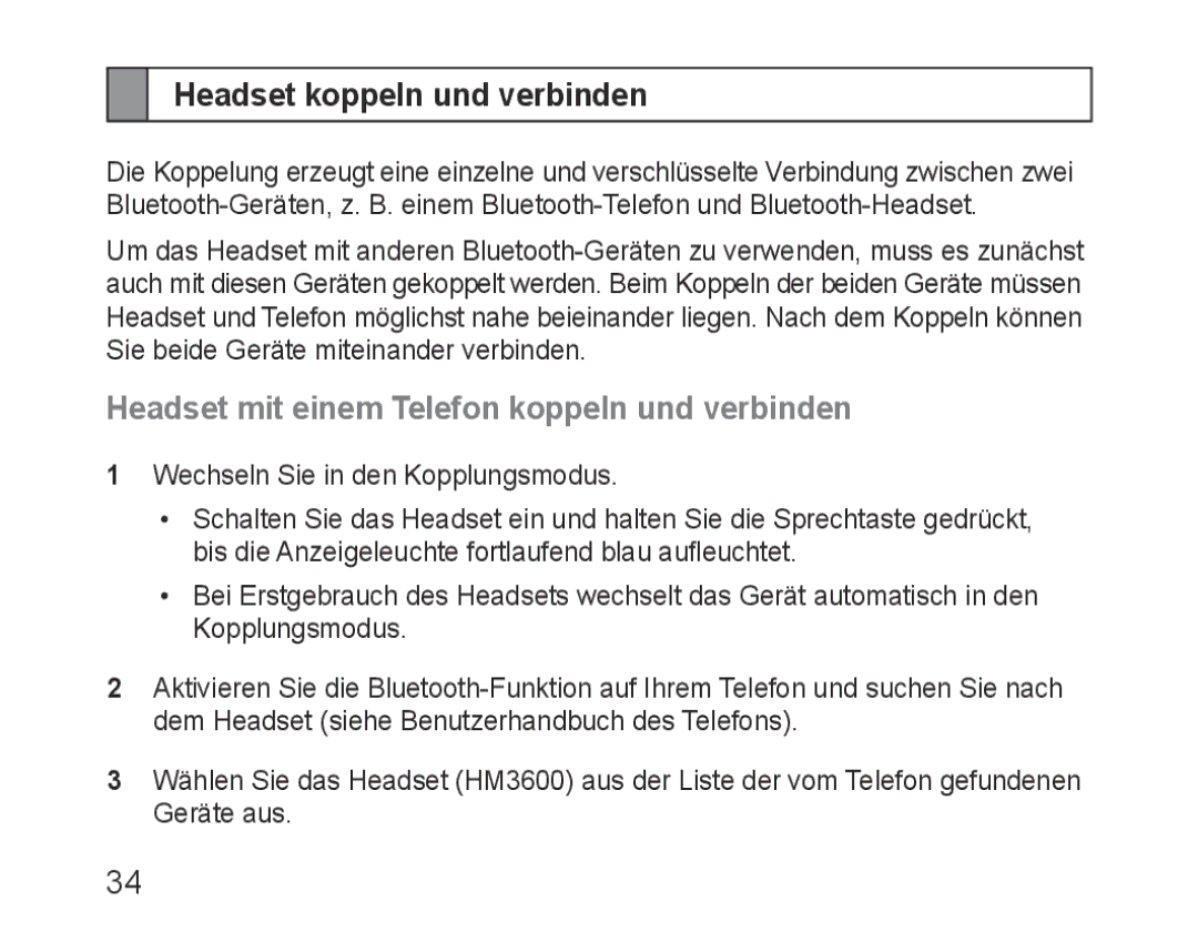 Samsung BHM3600EGECXEH manual Headset koppeln und verbinden, Headset mit einem Telefon koppeln und verbinden 