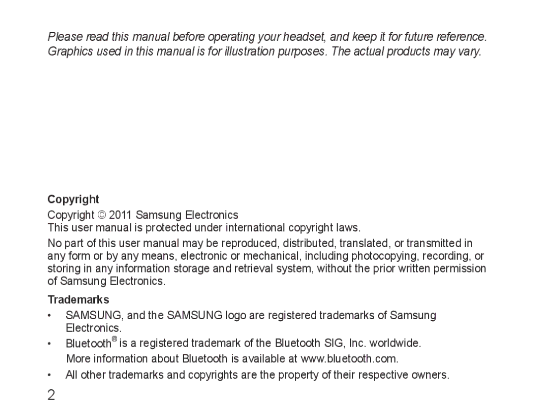 Samsung BHM3600EGECXEH manual Copyright 