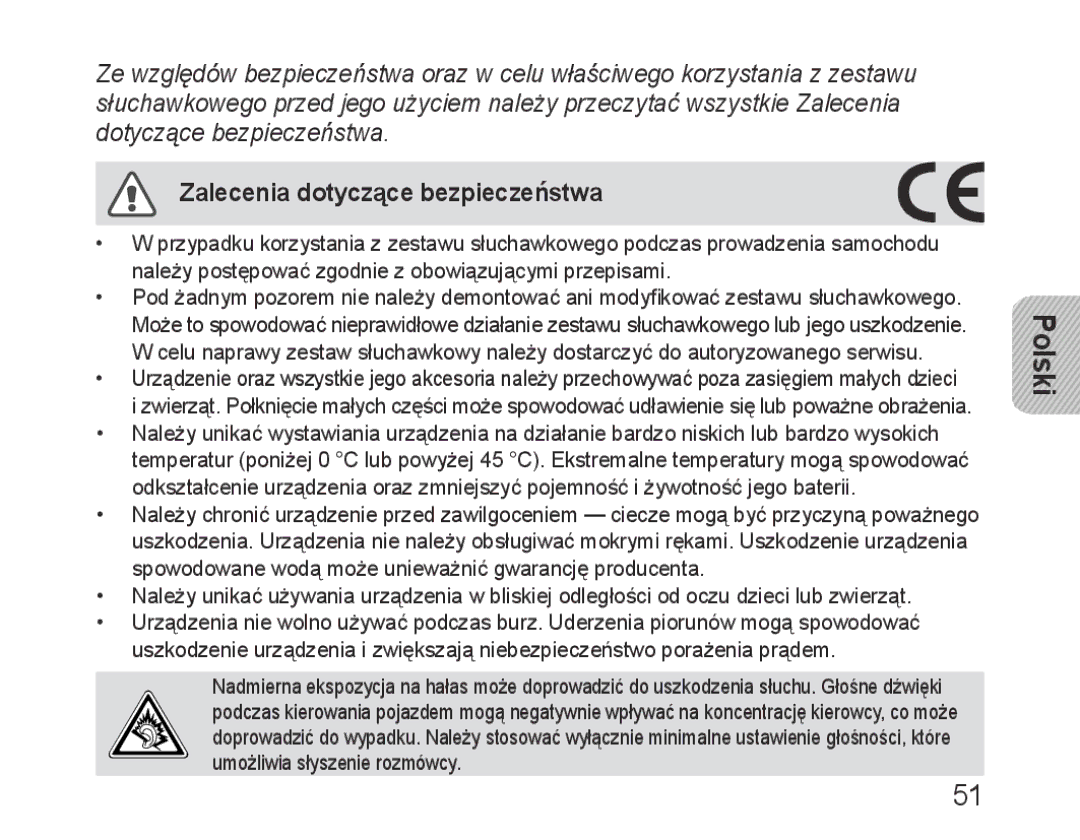 Samsung BHM3600EGECXEH manual Zalecenia dotyczące bezpieczeństwa 