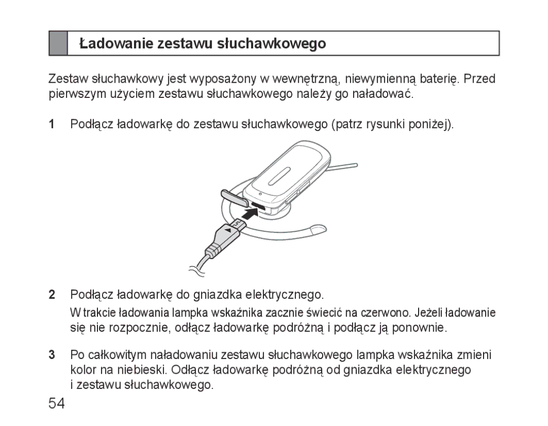 Samsung BHM3600EGECXEH manual Ładowanie zestawu słuchawkowego 