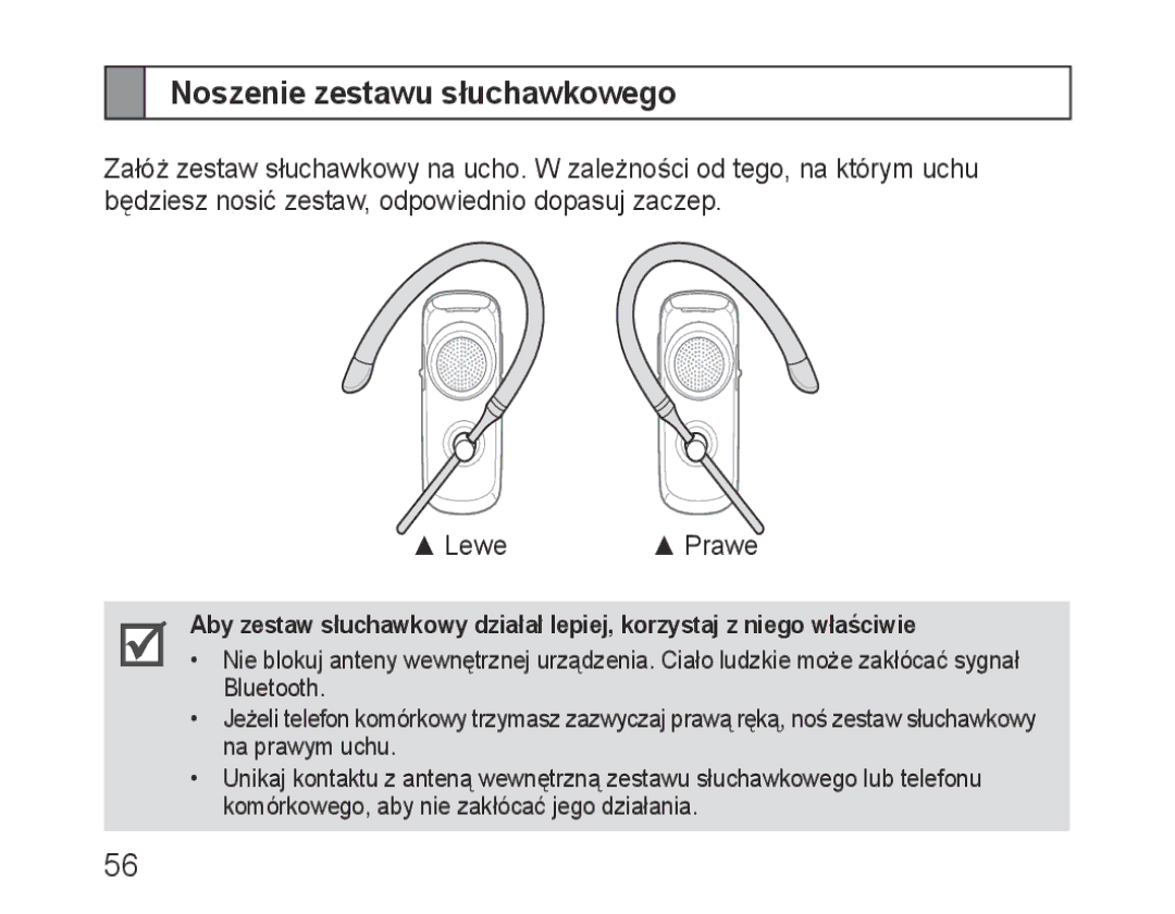 Samsung BHM3600EGECXEH manual Noszenie zestawu słuchawkowego 