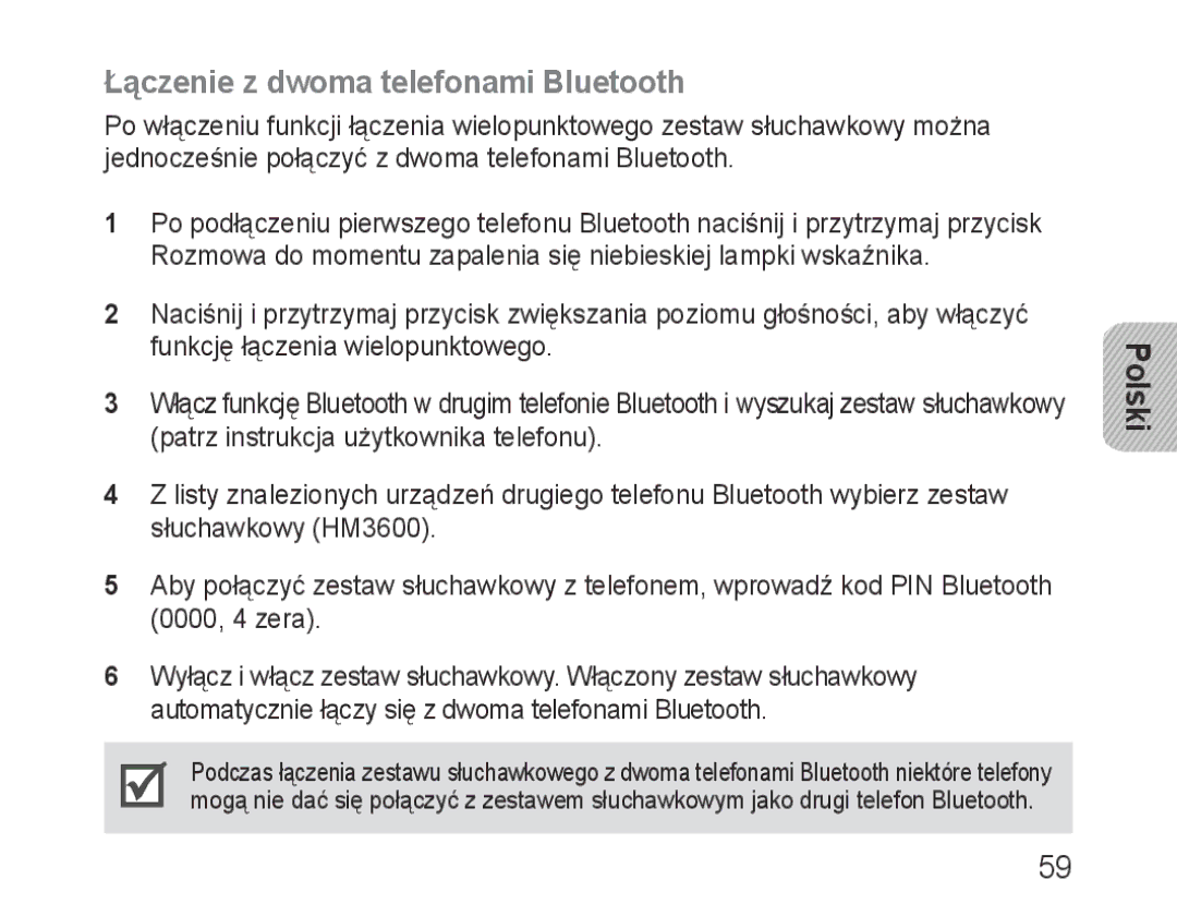 Samsung BHM3600EGECXEH manual Łączenie z dwoma telefonami Bluetooth 