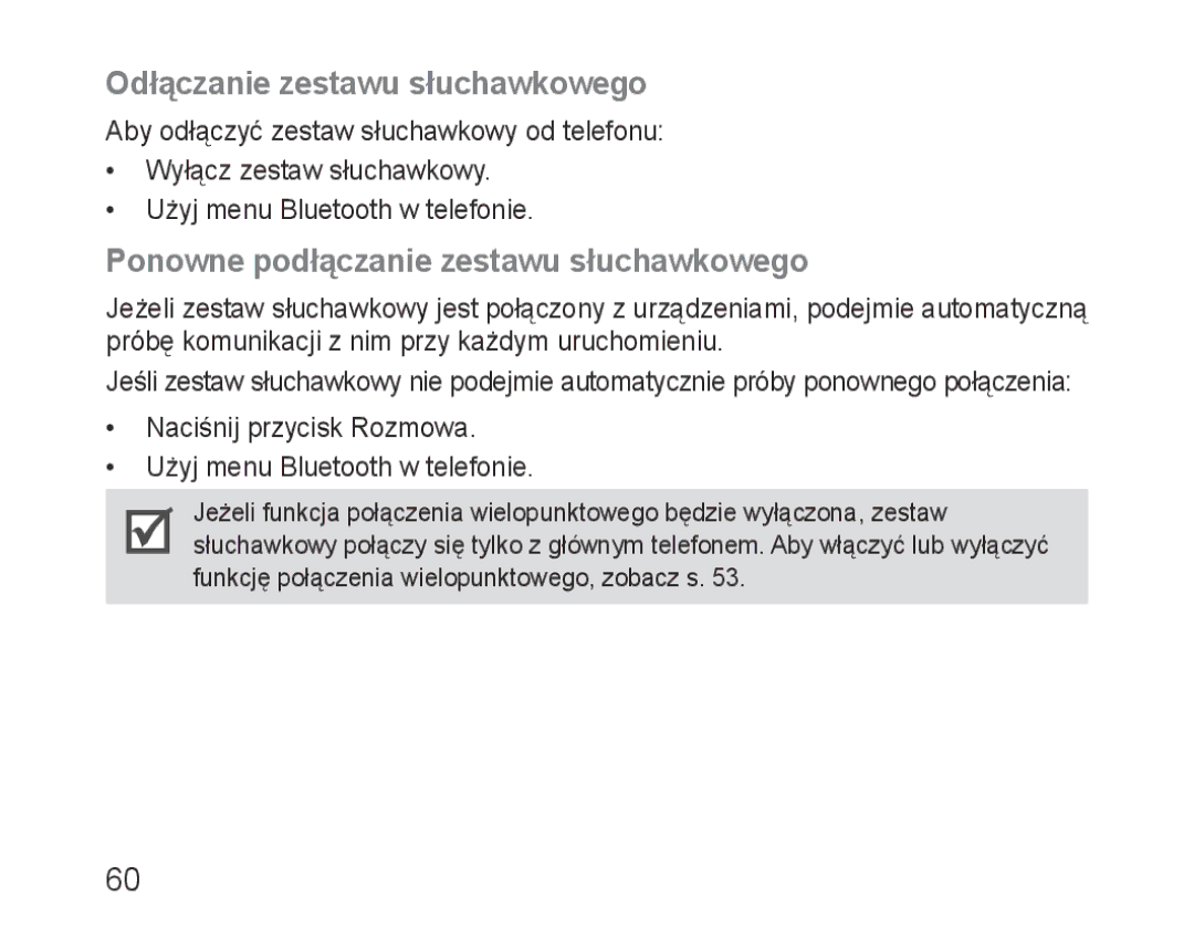 Samsung BHM3600EGECXEH manual Odłączanie zestawu słuchawkowego, Ponowne podłączanie zestawu słuchawkowego 