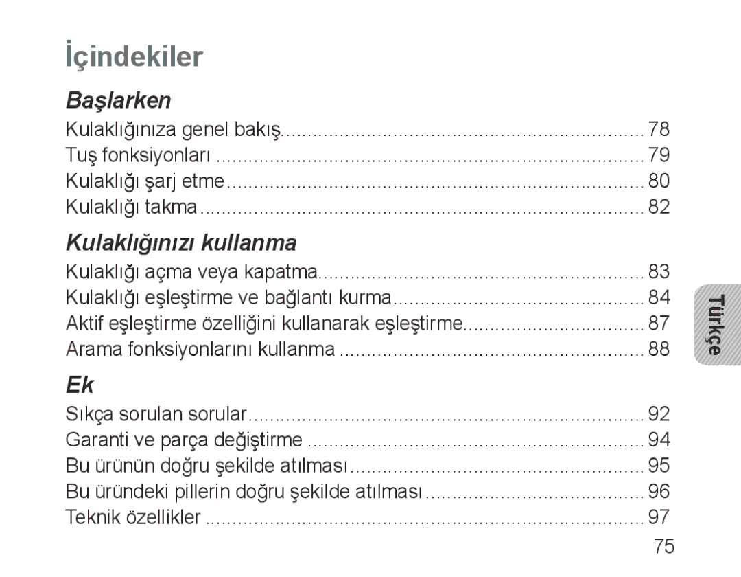 Samsung BHM3600EGECXEH manual İçindekiler, Türkçe 