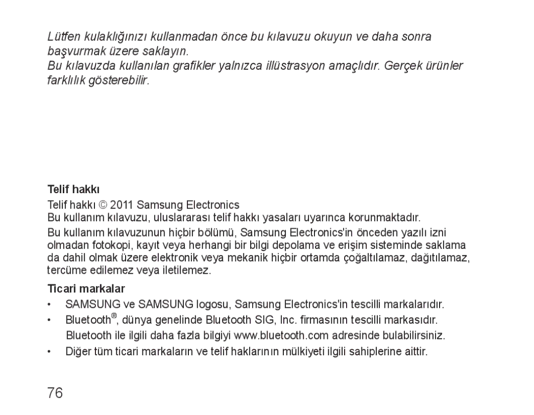 Samsung BHM3600EGECXEH manual Telif hakkı 