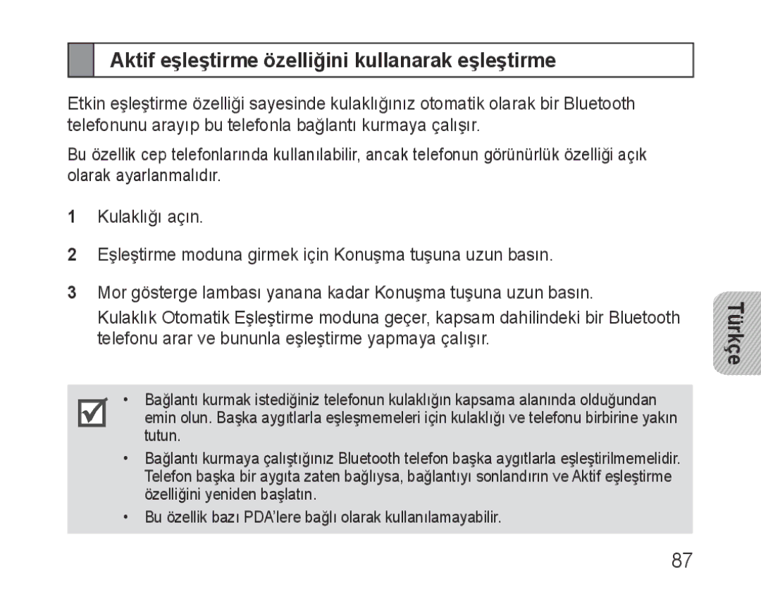 Samsung BHM3600EGECXEH manual Aktif eşleştirme özelliğini kullanarak eşleştirme 