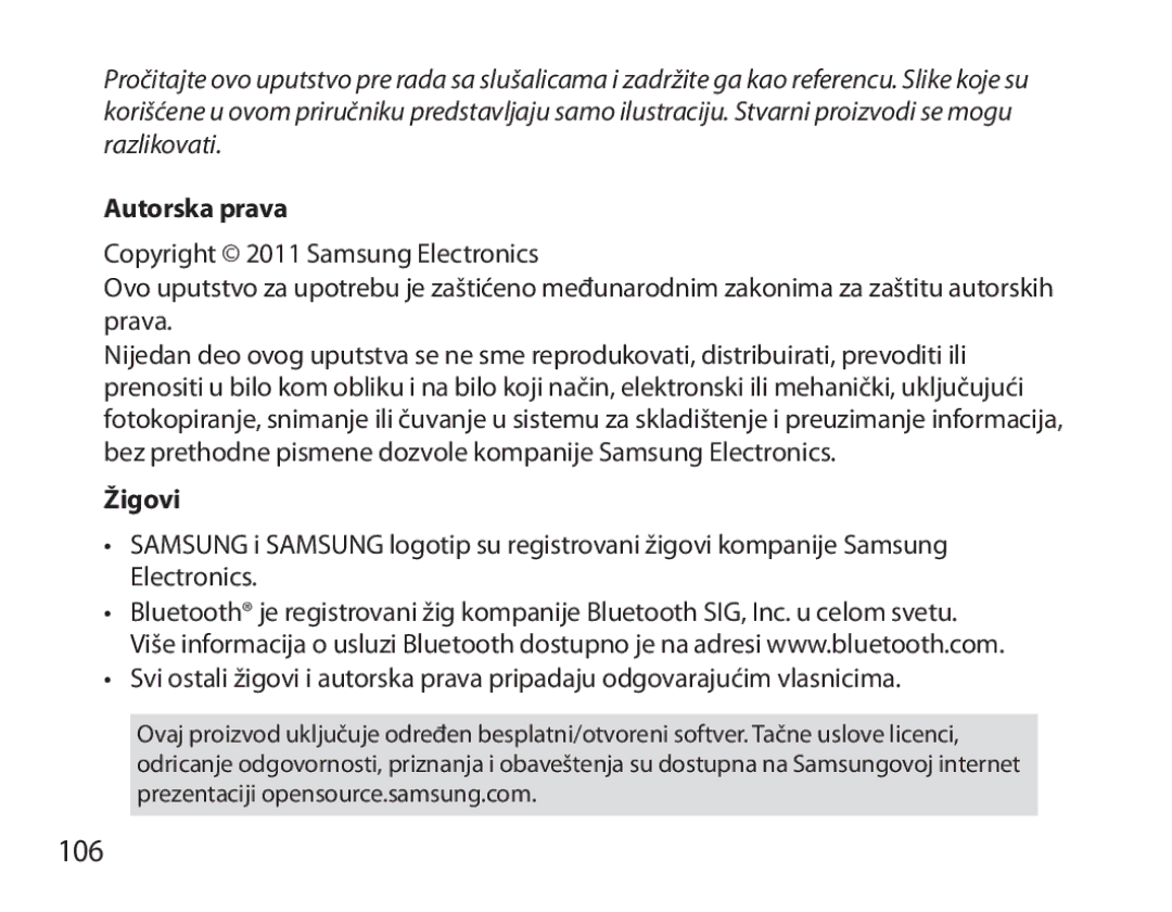 Samsung BHM3700EDEGXEH, BHM3700EDEGXEF, BHM3700EDECXEF, BHM3700EDECXEH, BHM3700EDRCSER manual 106, Autorska prava, Žigovi 