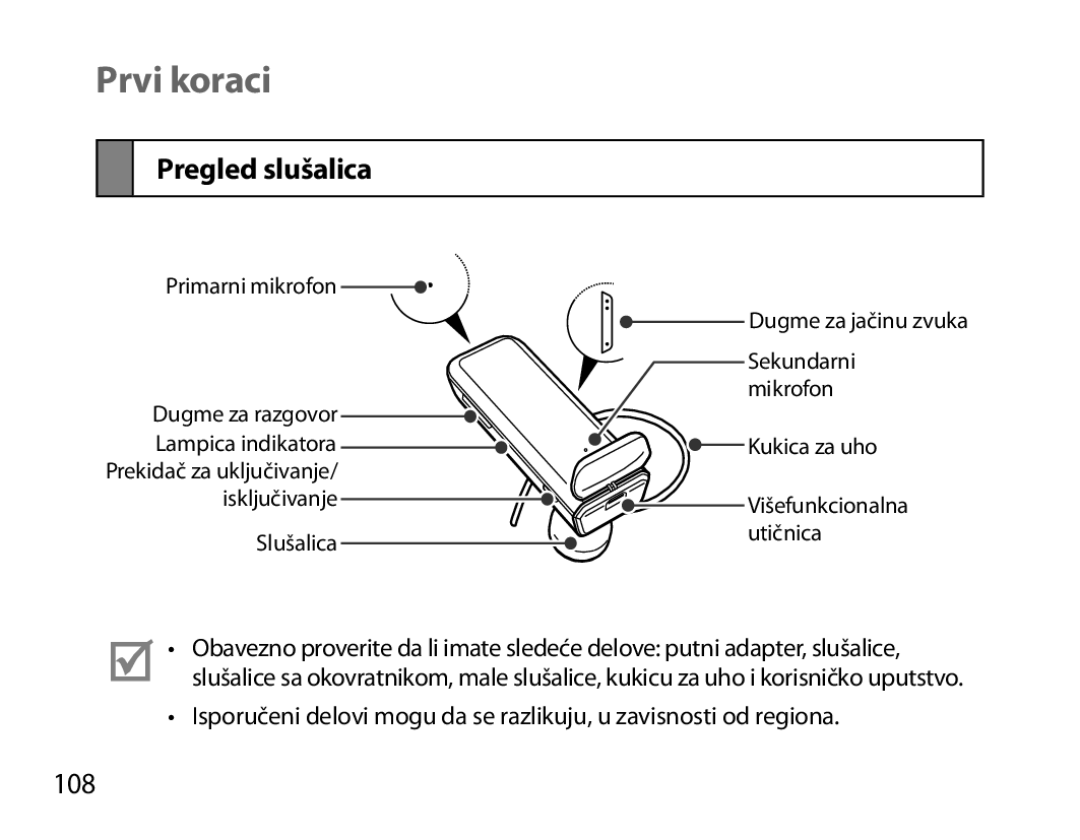 Samsung BHM3700EDEGXEF, BHM3700EDECXEF, BHM3700EDECXEH, BHM3700EDEGXEH, BHM3700EDRCSER Prvi koraci, Pregled slušalica, 108 