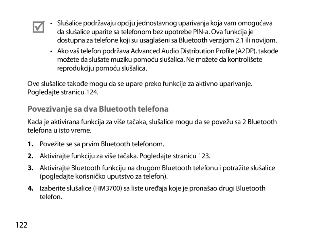 Samsung BHM3700EDRCSER, BHM3700EDEGXEF, BHM3700EDECXEF, BHM3700EDECXEH manual Povezivanje sa dva Bluetooth telefona, 122 