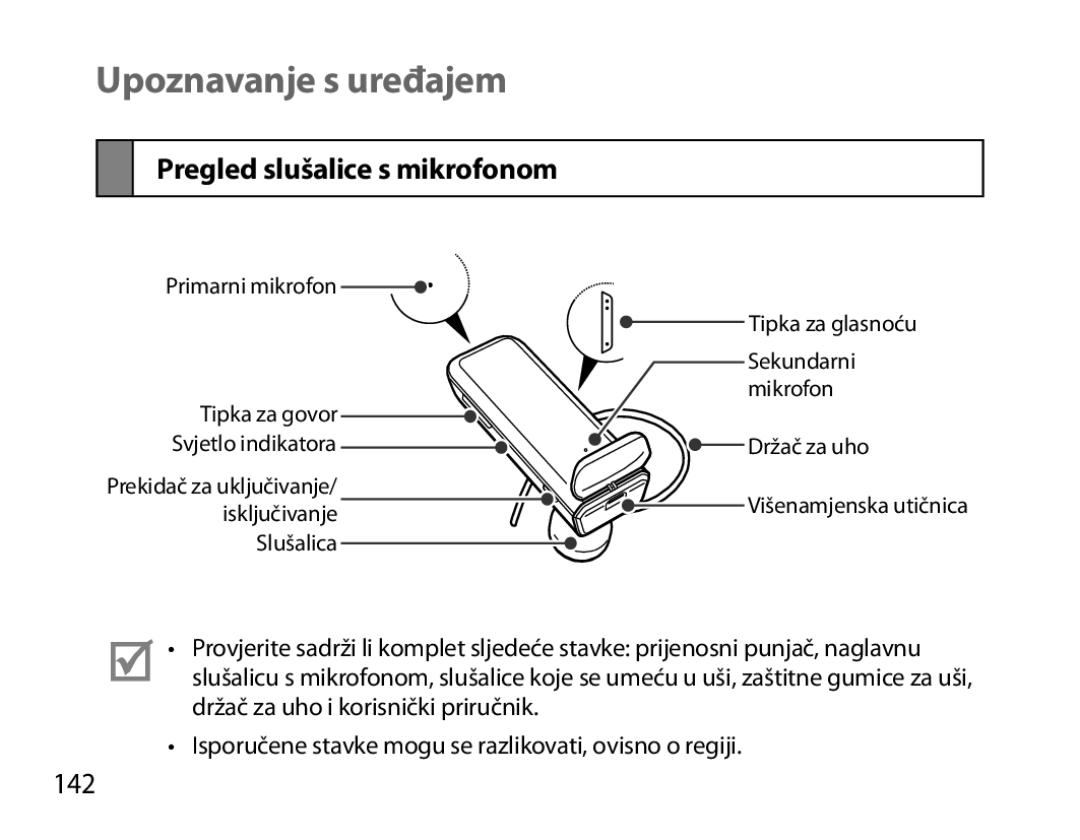 Samsung BHM3700EDRCSER, BHM3700EDEGXEF, BHM3700EDECXEF manual Upoznavanje s uređajem, Pregled slušalice s mikrofonom, 142 