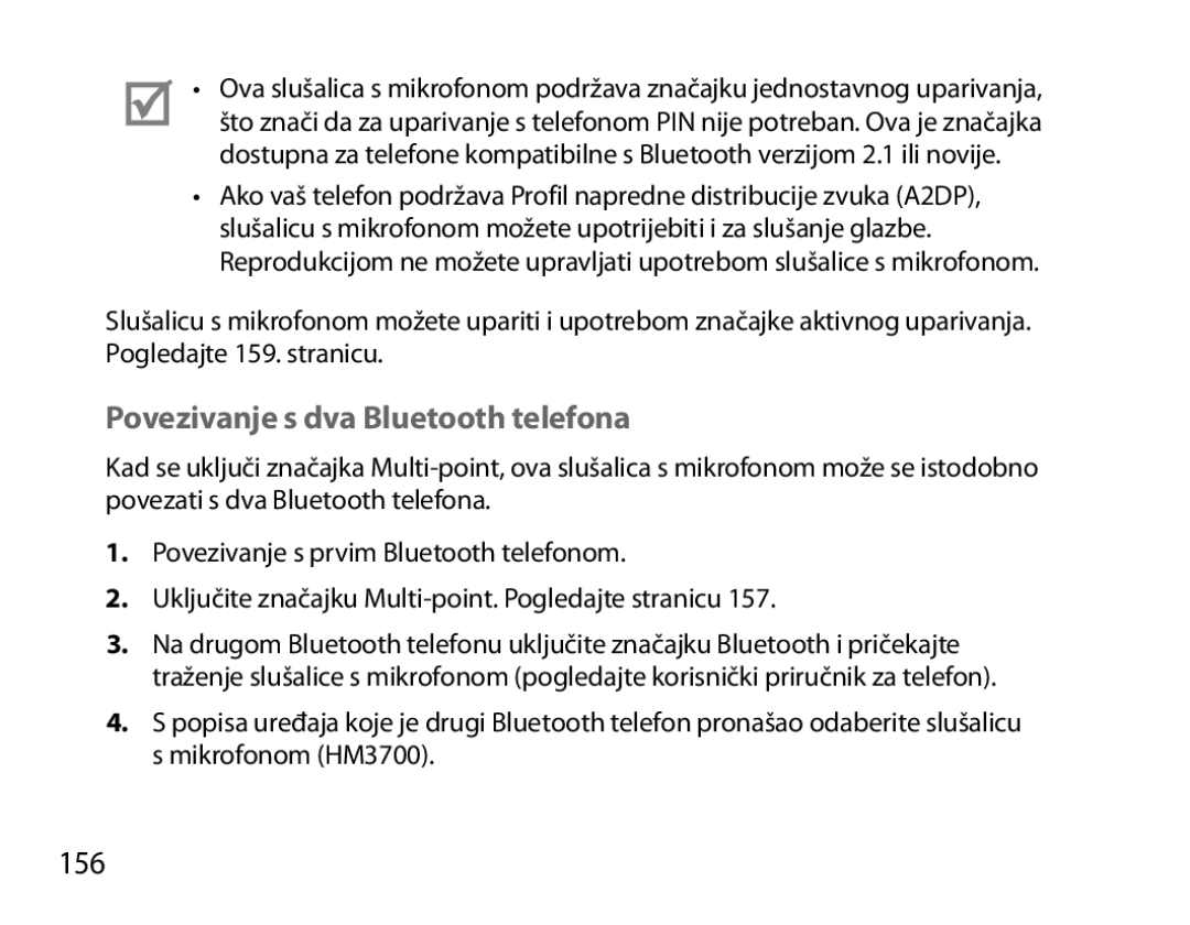 Samsung BHM3700EDEGXEH, BHM3700EDEGXEF, BHM3700EDECXEF, BHM3700EDECXEH manual Povezivanje s dva Bluetooth telefona, 156 