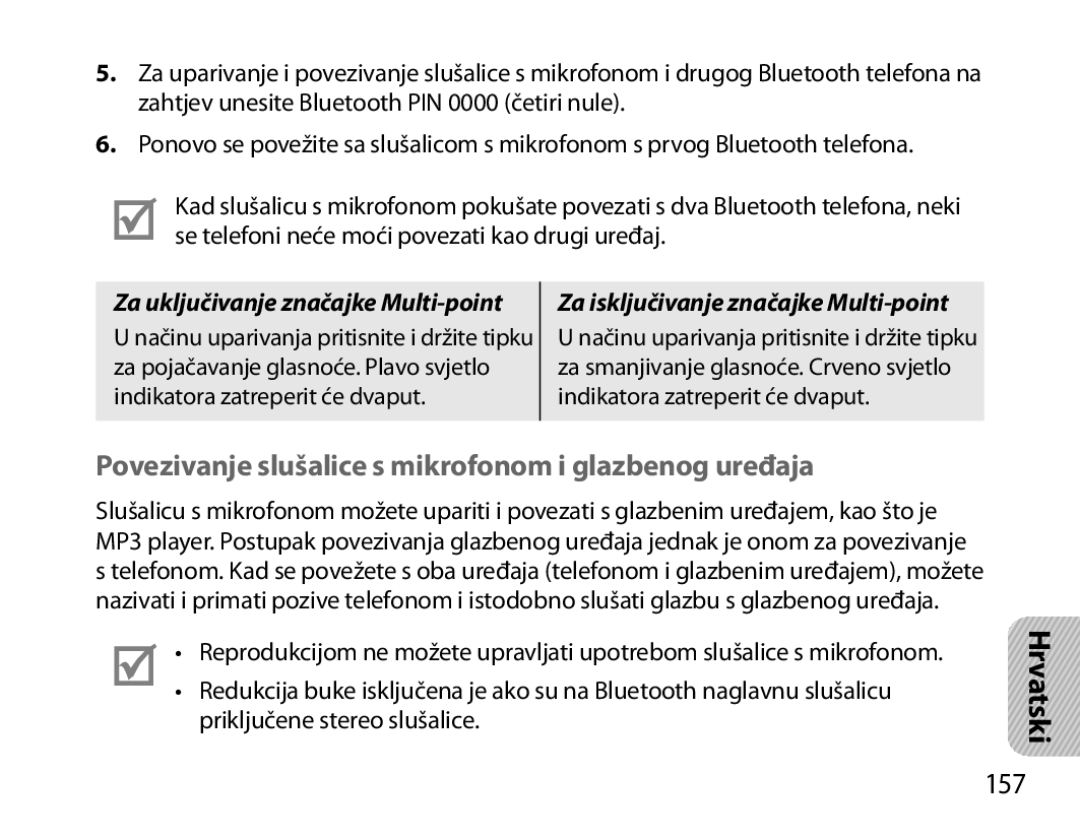 Samsung BHM3700EDRCSER, BHM3700EDEGXEF, BHM3700EDECXEF manual Povezivanje slušalice s mikrofonom i glazbenog uređaja, 157 