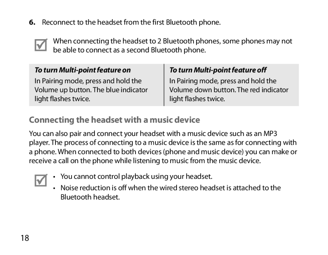 Samsung BHM3700EDEGXEF, BHM3700EDECXEF manual Connecting the headset with a music device, To turn Multi-point feature off 