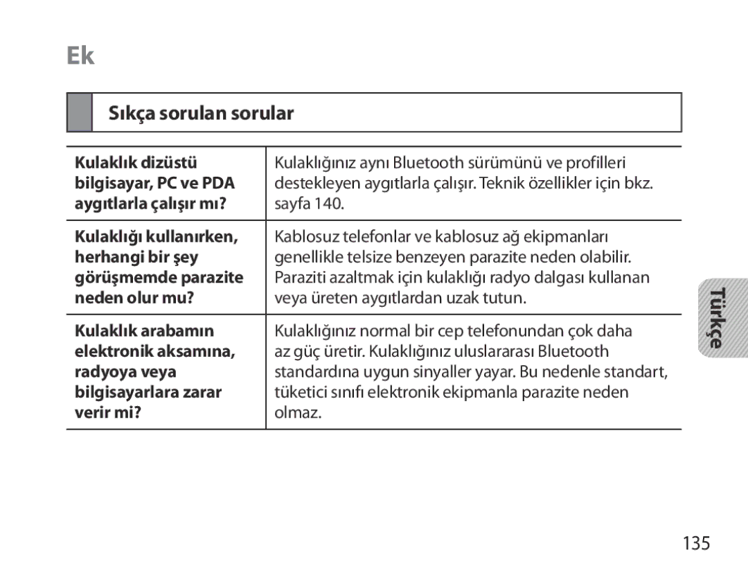 Samsung BHM3700EDECXEH, BHM3700EDEGXEF, BHM3700EDECXEF, BHM3700EDEGXEH, BHM3700EDRCSER manual Sıkça sorulan sorular, 135 